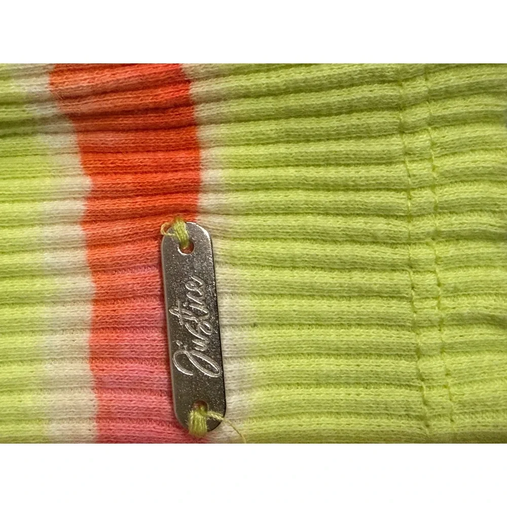 Justice Girls Neon Lime Green Tie Dye Ribbed Tank Top High Neck Size S 7/8
